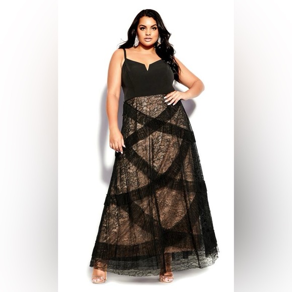 City Chic Dresses & Skirts - NWT City Chic Sexy Ruffle Maxi Dress Black L/20 Evening Party Romantic Lace